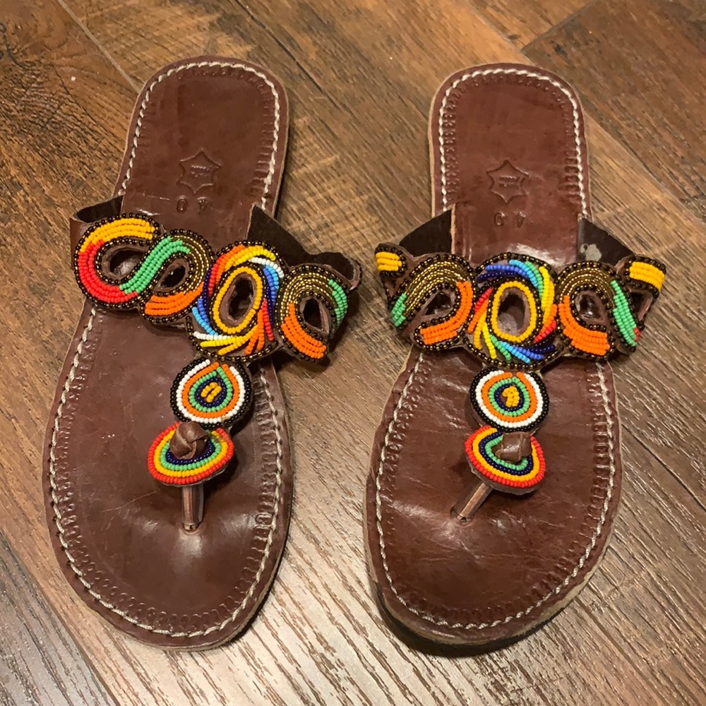 Hand crafted leather sandals with beading